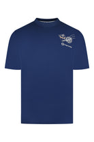 Navy blue T-shirt with Sergio Tacchini chest logo graphic.