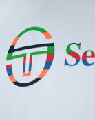 White T-shirt with circular Sergio Tacchini logo and partial wordmark