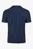 Blue short-sleeve button-up shirt with allover jacquard pattern