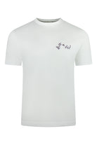 White cotton short-sleeve T-shirt with small multicolor embroidered chest motif