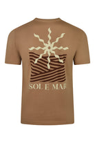 Caramel cotton T-shirt with large back sun and stripes plus 'SOL E MAR' print.