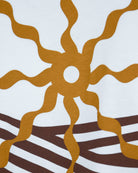 Cotton T-shirt with orange sun graphic over brown-and-white stripes