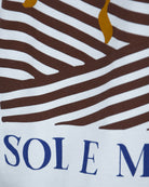 Cotton T-shirt detail of brown stripes and blue 'SOL E MAR' text