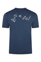 Coastal blue cotton T-shirt with white embroidered back script lettering