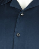 Navy Cuban shirt button front with split collar tips