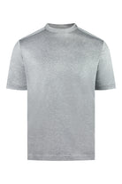 Light grey short-sleeve crewneck T-shirt in heathered knit.