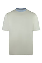 Men's short-sleeve T-shirt in pale lemon white with blue ribbed crew neck