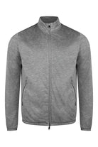 Reversible bomber jacket in heather gray with front zip and stand collar