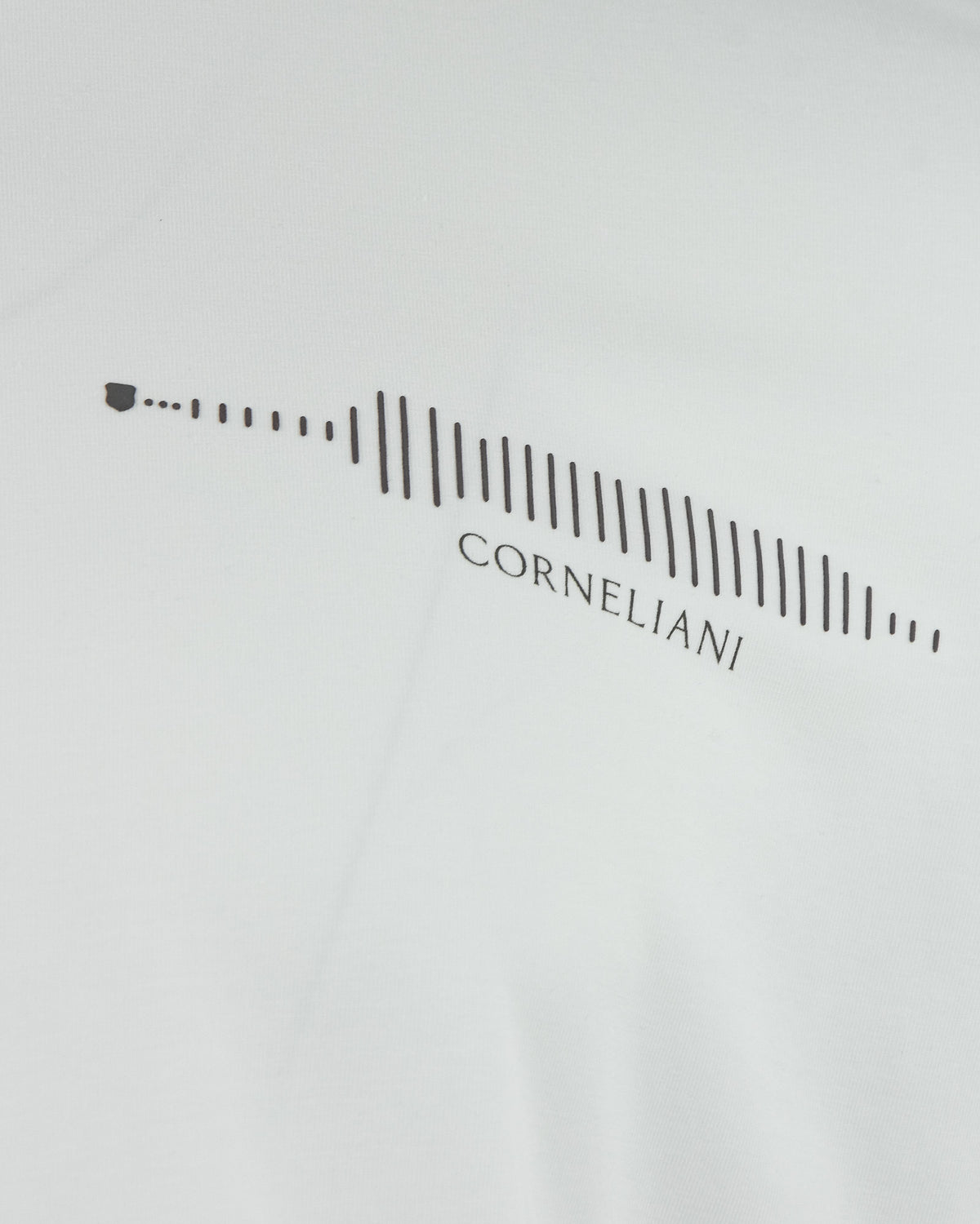 Corneliani white T-shirt chest frequency stripe logo close-up