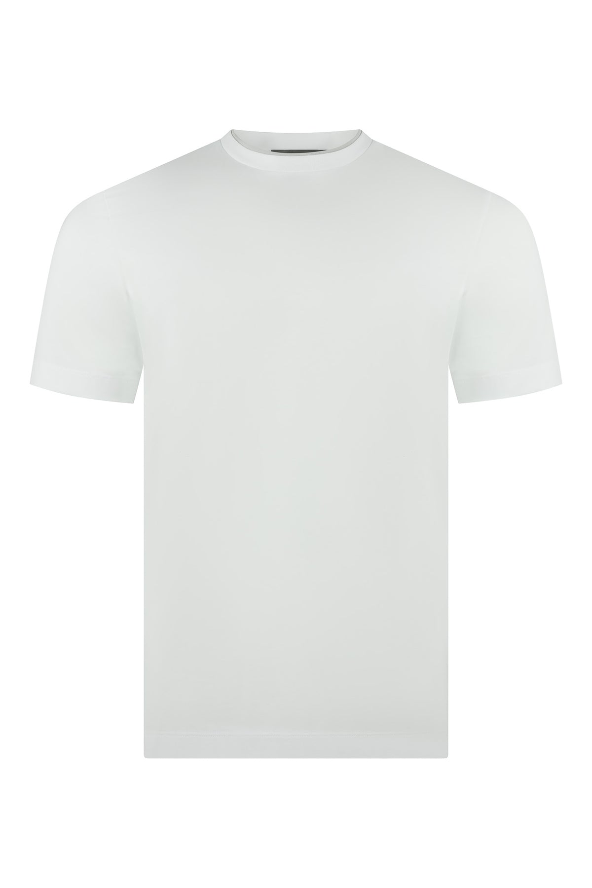 Light grey short-sleeve T-shirt with ribbed crew neck