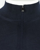 Corneliani navy merino quarter-zip knit jumper zipper and pull detail