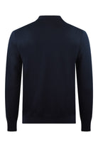 Navy textured long-sleeve zip polo, back view with full-length sleeves