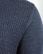 Blue long-sleeve textured zip polo sleeve with knit panel texture