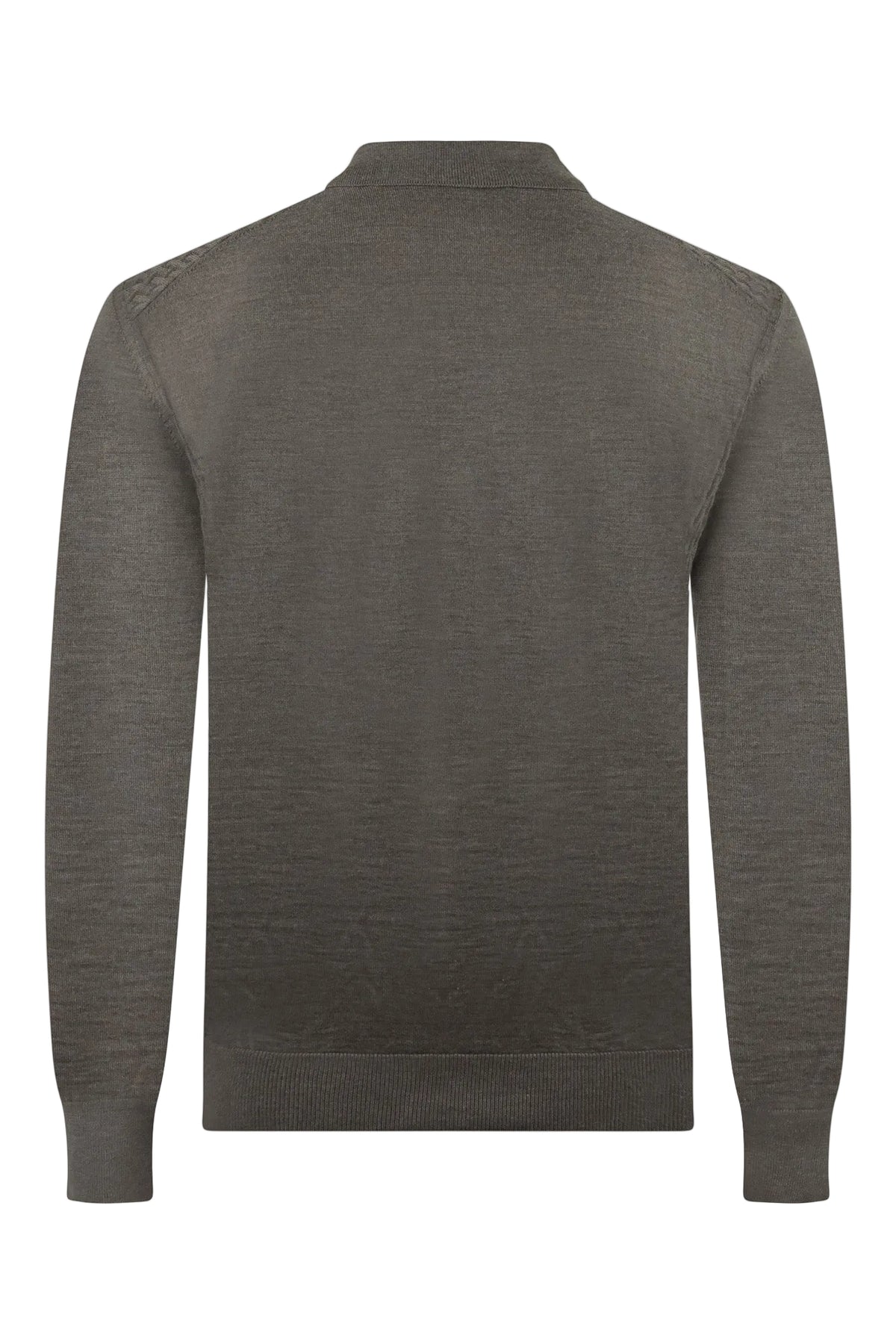 Corneliani taupe long-sleeve textured zip polo, back view, stand collar