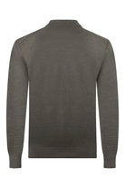 Corneliani taupe long-sleeve textured zip polo, back view, stand collar