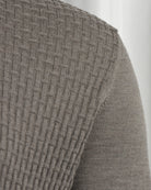 Corneliani taupe textured knit polo shoulder and long sleeve seam