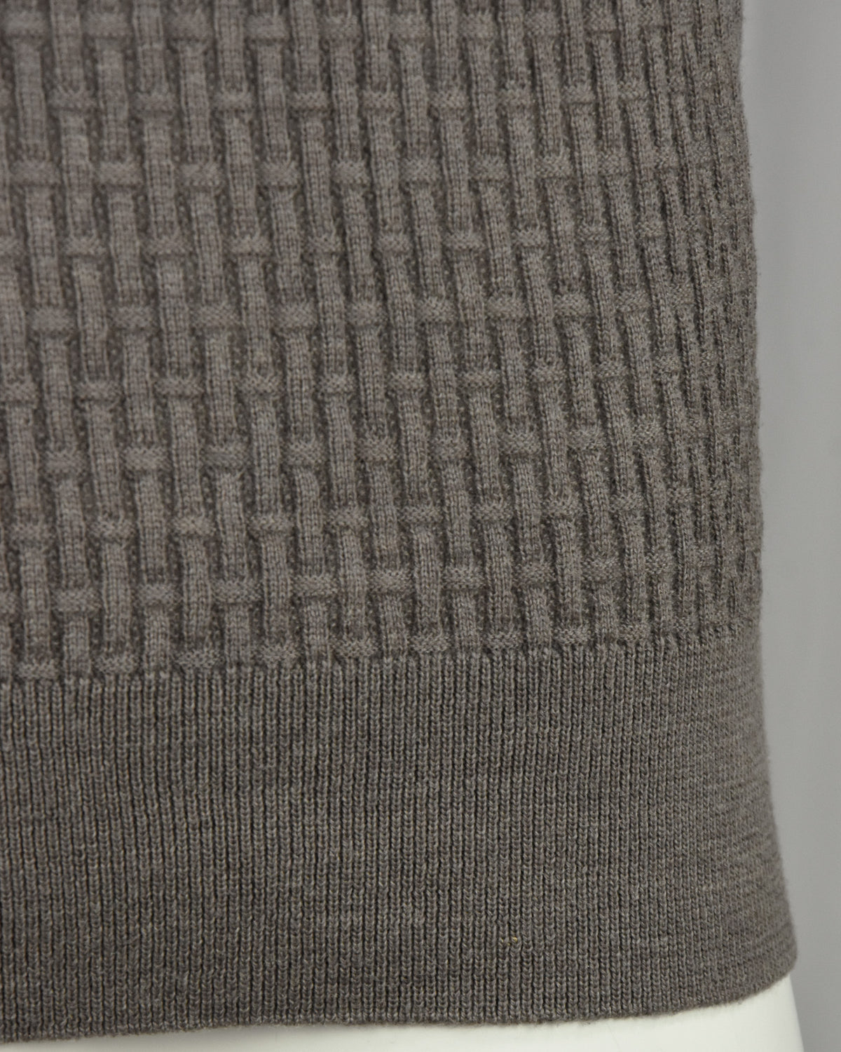 Corneliani taupe ribbed hem and knit texture long-sleeve polo