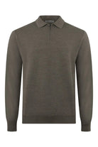 Taupe textured long-sleeve zip polo with mock collar