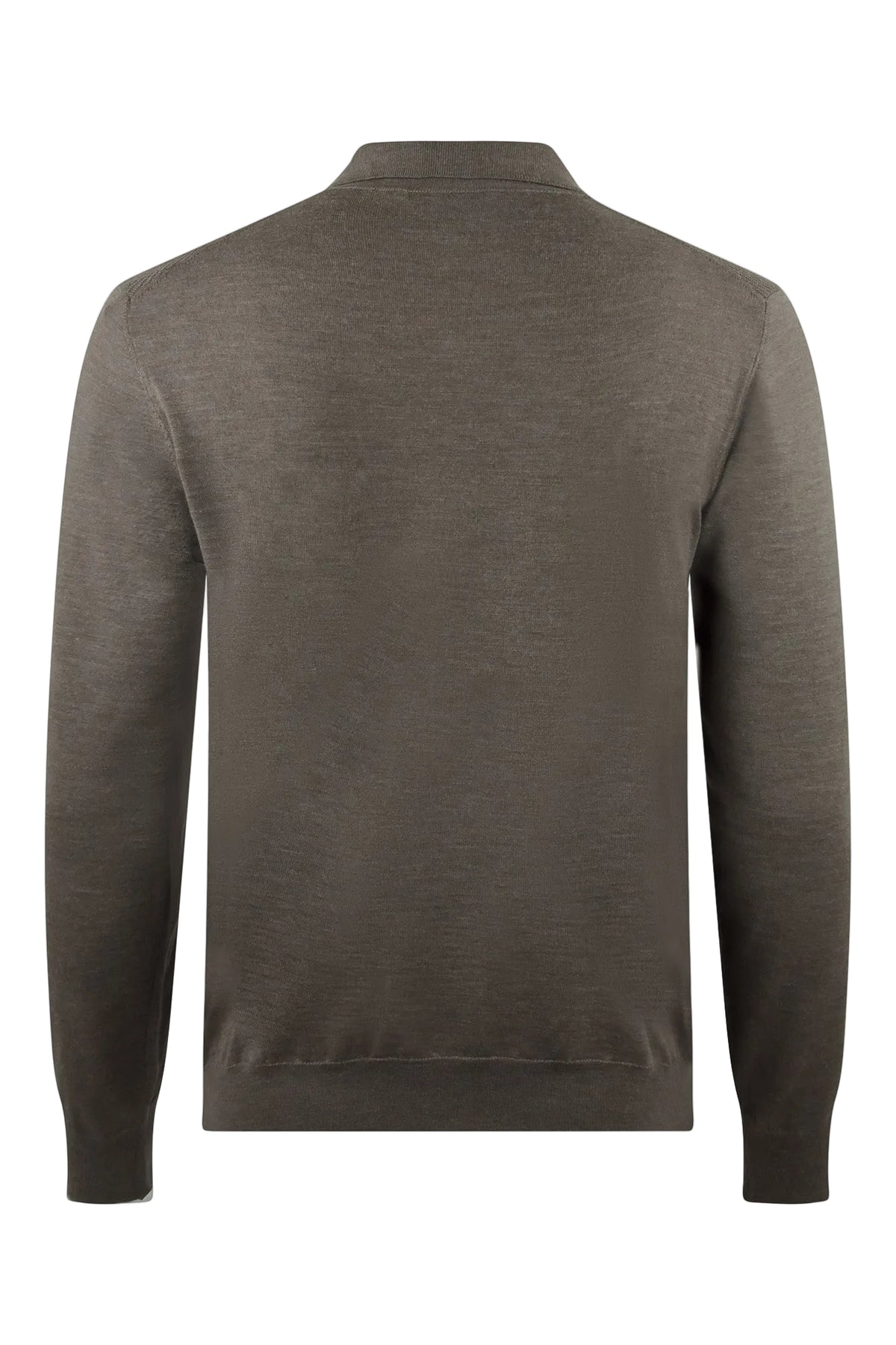 Taupe textured long-sleeve zip polo, back view