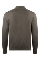 Taupe textured long-sleeve zip polo, back view