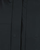 Black parka front panel close-up with vertical seams and center placket
