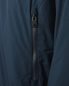 Navy down jacket front zipper with black pull tab
