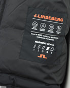J.Lindeberg label on black down jacket lining with warmth level graphic