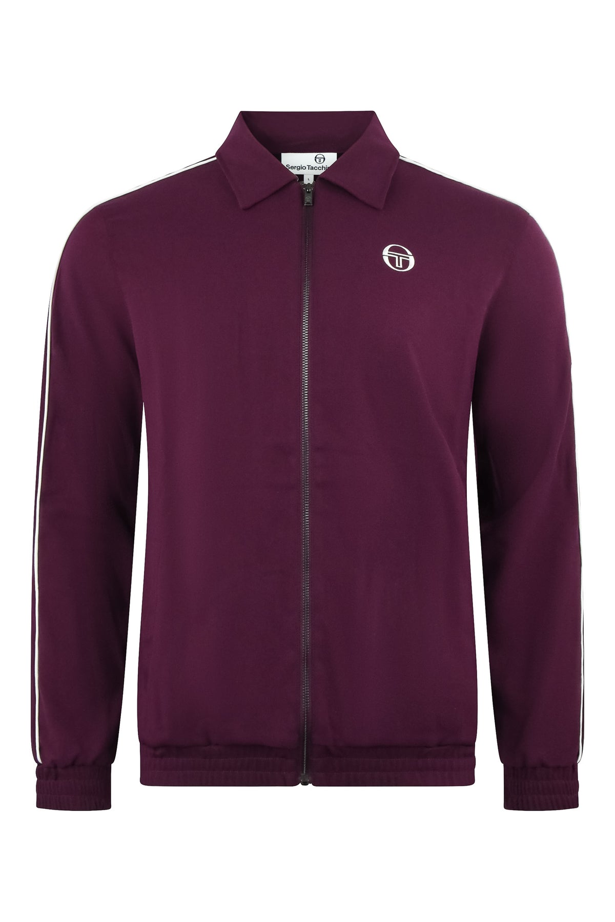 Purple zip-up track jacket with stand collar and Sergio Tacchini logo on chest