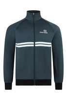 Teal track jacket with full zip, stand collar, white stripe band, Sergio Tacchini logo