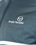 Sergio Tacchini logo and zipper edge on teal track jacket