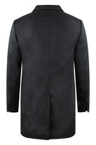 Charcoal grey wool-cashmere overcoat, back view with center seam and long sleeves