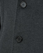 Charcoal grey overcoat front with two button closures