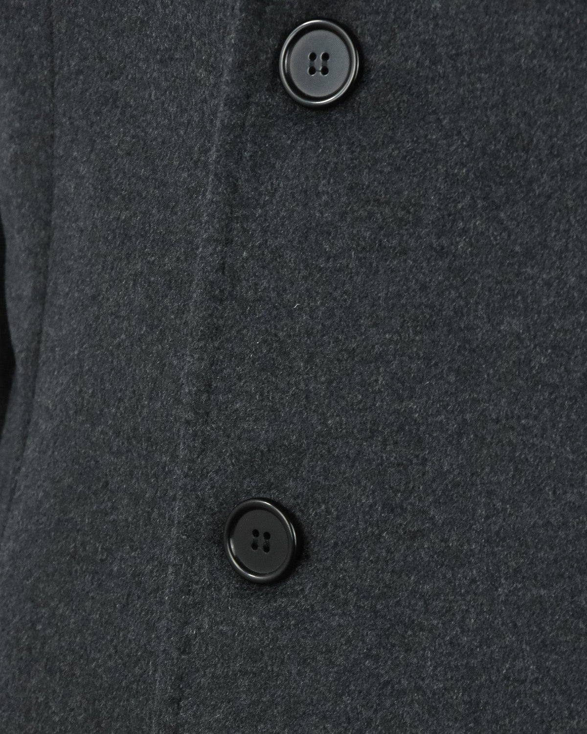 Charcoal grey overcoat front with two button closures