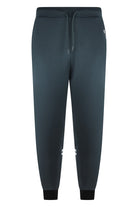 Men's track pants in dark teal with drawstring waist and tapered legs