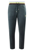 Velour track pants with elastic waistband, drawstring, and contrast stripe trim