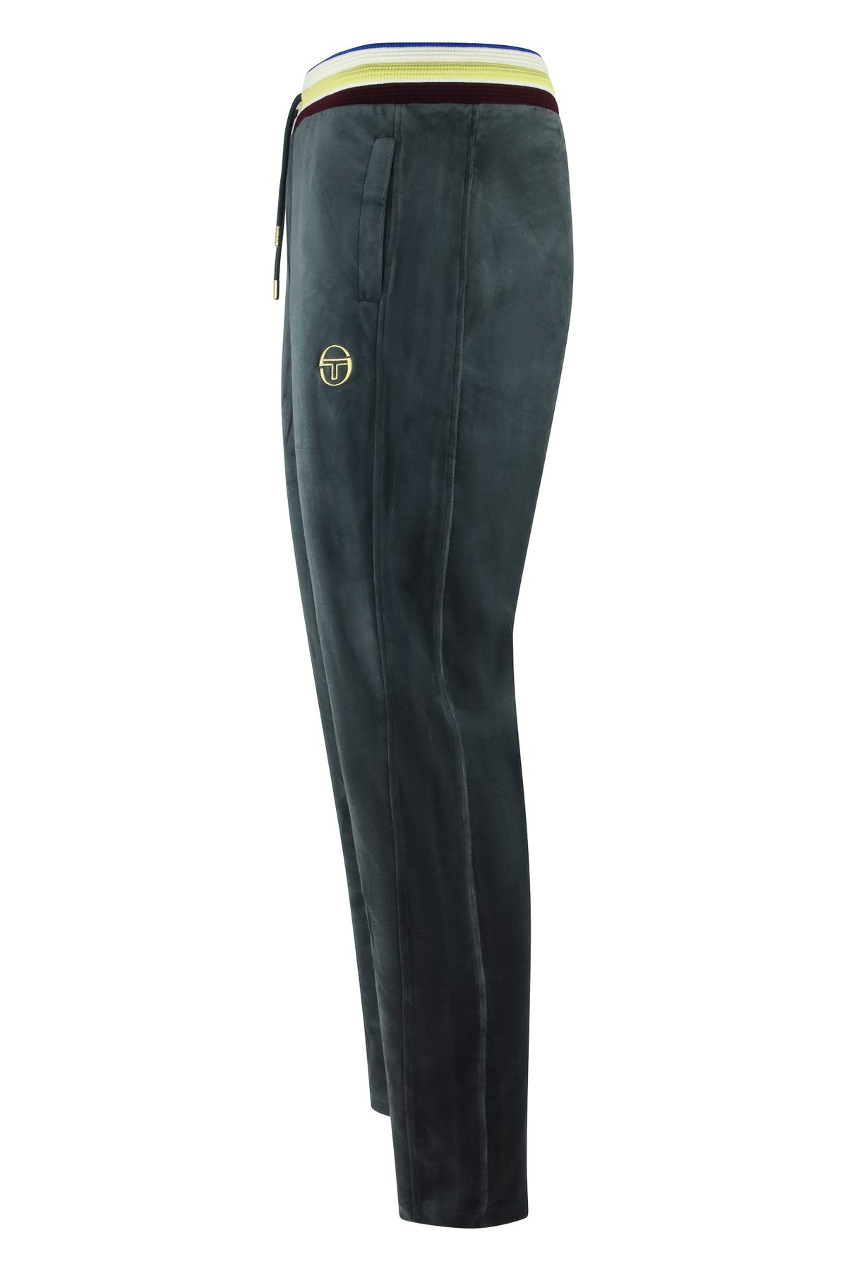 Velour track pants with side logo and drawstring waist, tapered ankle