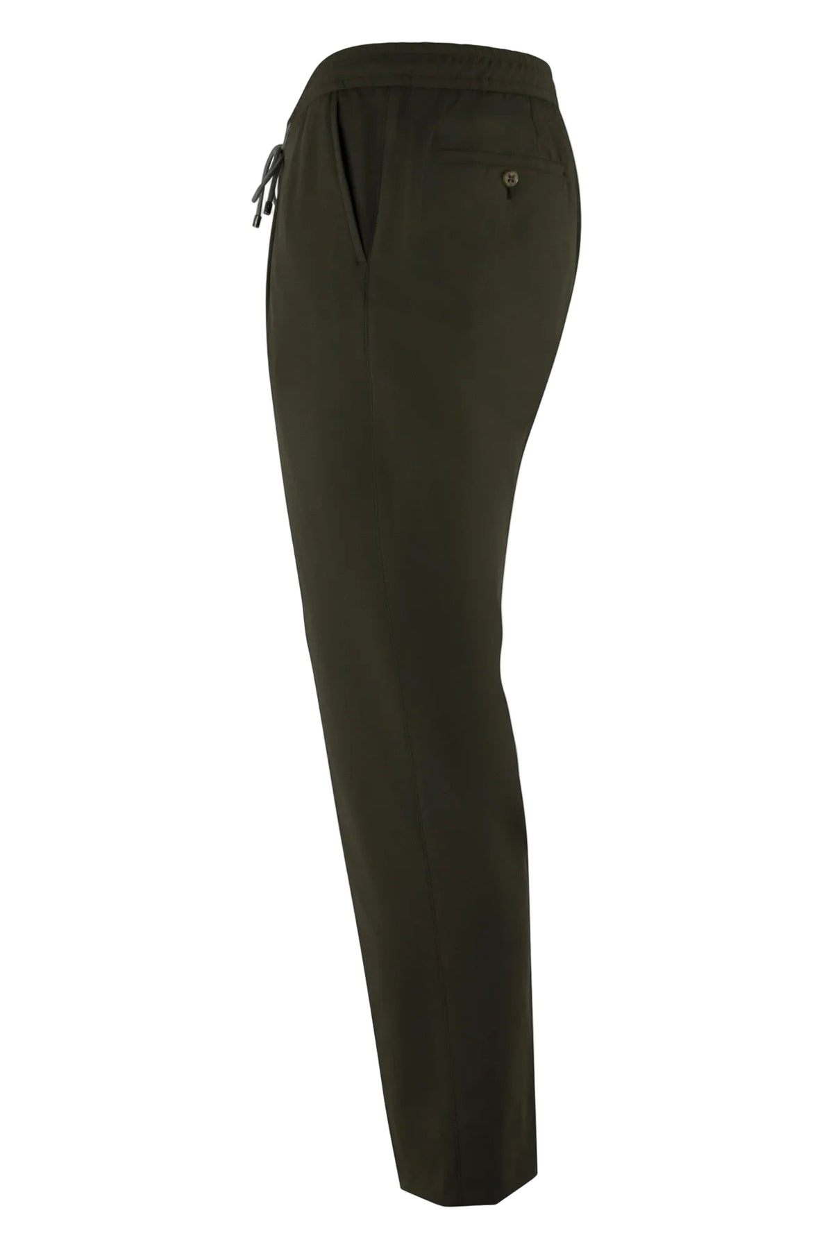 Olive jersey pants with drawstring waistband and side pocket detail