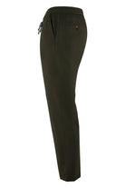 Olive jersey pants with drawstring waistband and side pocket detail