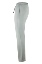 Stone grey tech pants, elastic waistband and tapered straight leg