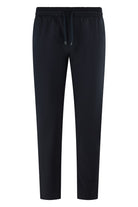 Corneliani navy drawstring tech pants with elastic waistband and tapered legs