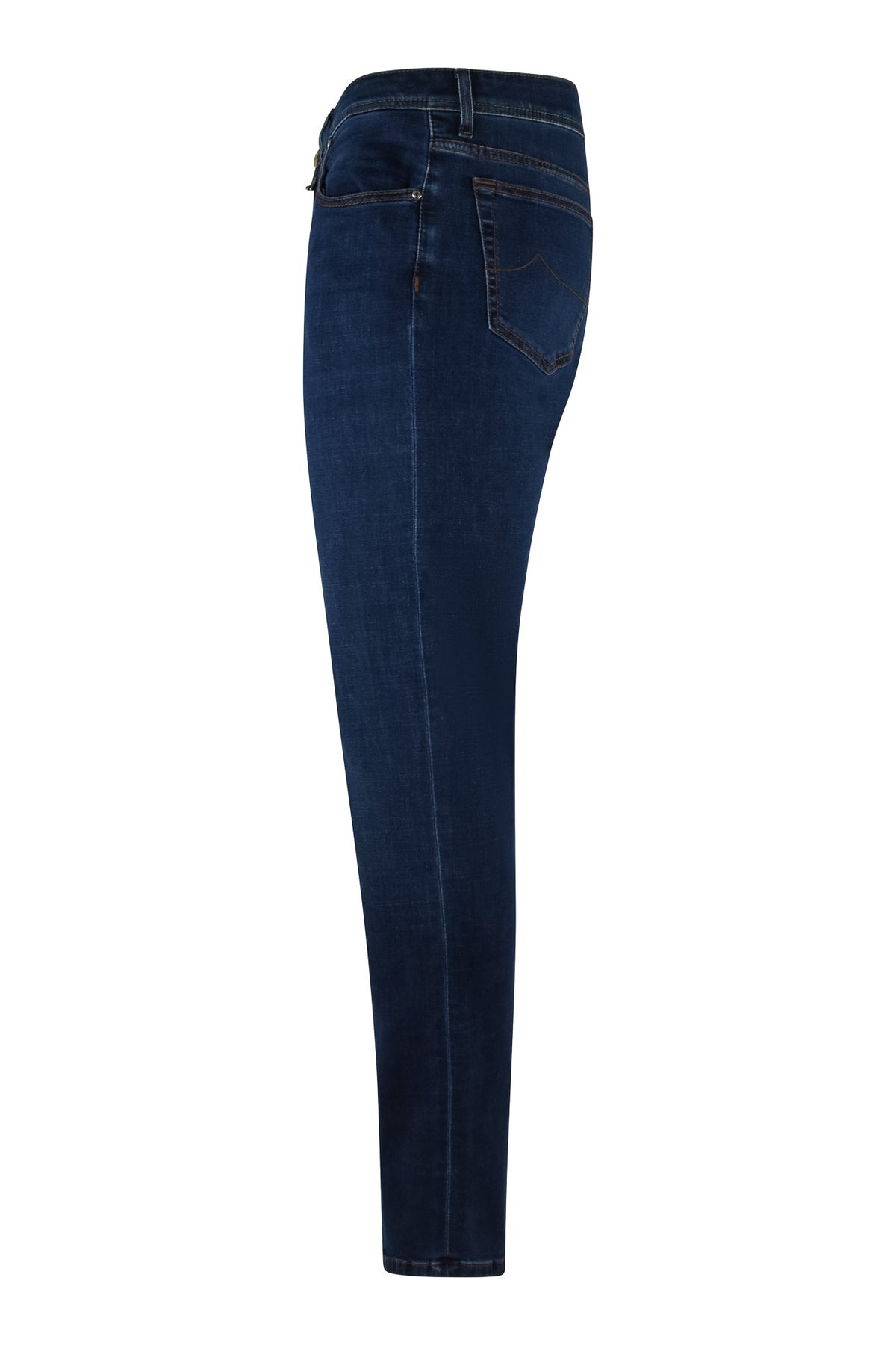 Men's stretch denim jeans, dark blue, straight leg, five-pocket styling