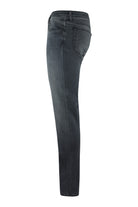 Mid-grey stretch denim jeans, slim straight fit with belt loops and side seam