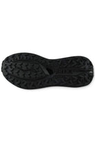 Black outsole tread of waterproof running shoes, rugged traction pattern