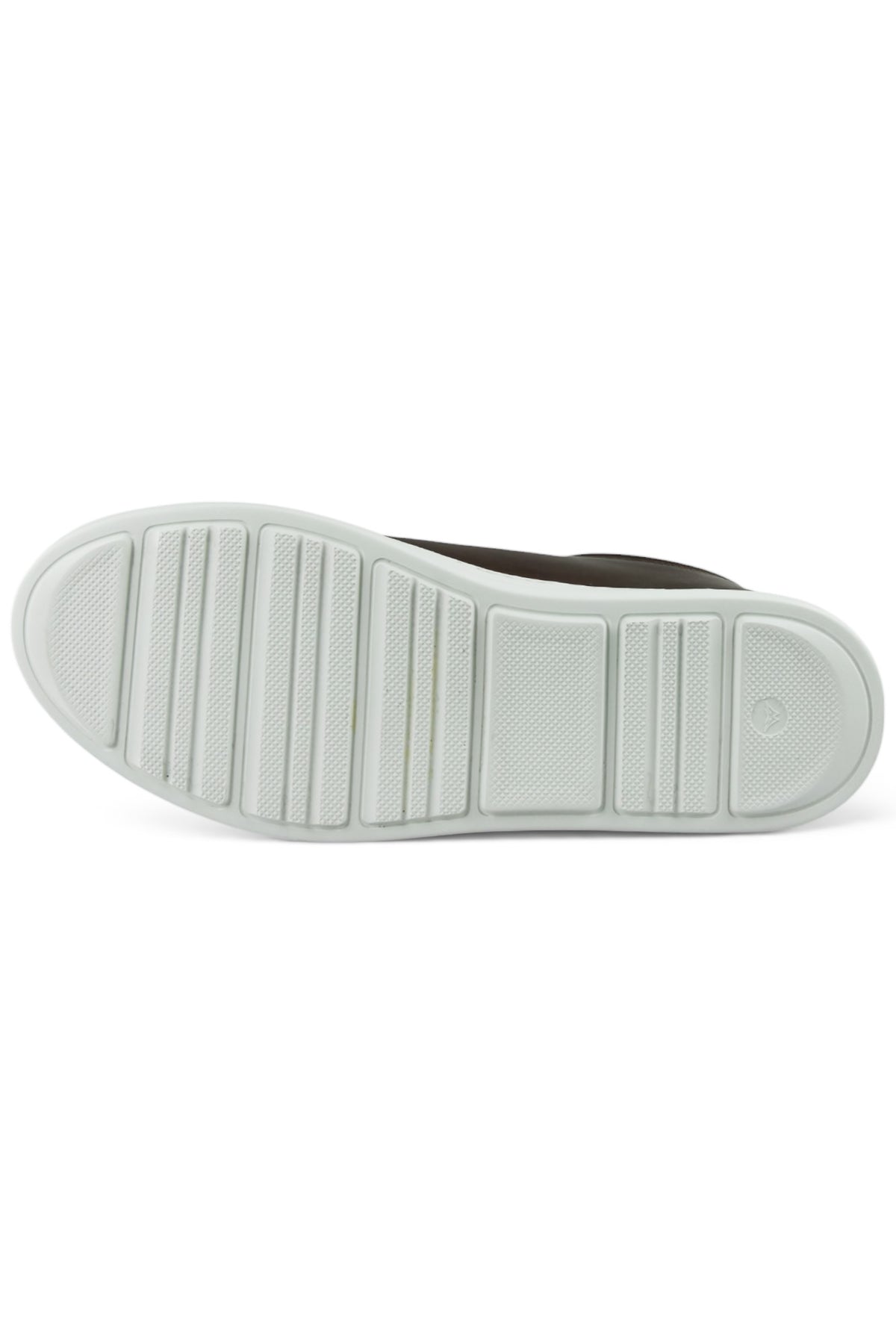 White rubber outsole for a low-top trainer with textured traction pattern