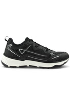 Black lace-up tech mesh trainers with chunky white midsole and side logo