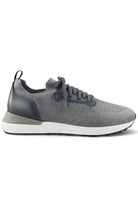 Grey knitted and leather trainers with lace-up front and cushioned white sole