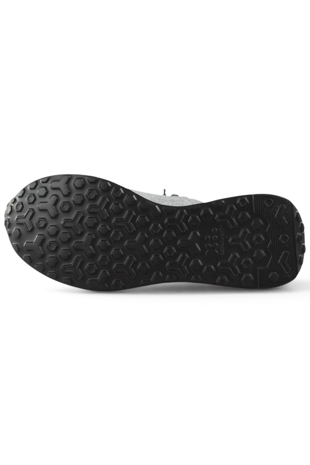 Black treaded rubber outsole for grey knitted leather trainer