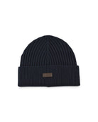 Herno navy knitted wool beanie with ribbed cuff and small logo patch