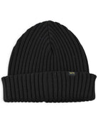 Black technical wool beanie with ribbed knit and Paul & Shark logo patch