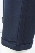 Navy textured jersey pants with ribbed hem and side seam